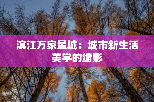 滨江万家星城:城市新生活美学的缩影 滨江万家星城:城市新生活美学的缩影