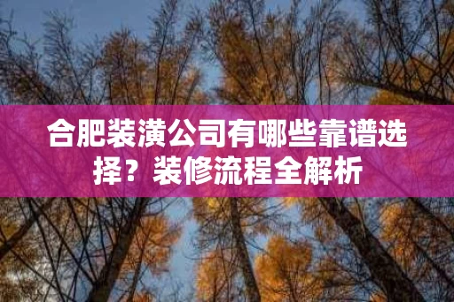 合肥装潢公司有哪些靠谱选择？装修流程全解析